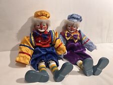 2 lustige Vintage Clown Puppen als Karneval Fasching Deko Keramikpuppe Porzellan