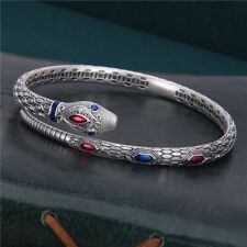 L37 Armspange Schlange mit blauen Augen Feinsilber Silber 999 Armreif