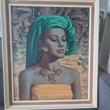 Tretchikoff Vintage Druck Balinesisches Mädchen gerahmt 50er 60er / 21x25inc