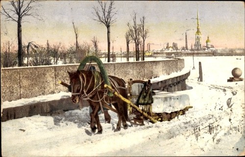 Russland pferdeschlitten - ak, russland,