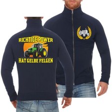 Herren Jacke Sweatjacke Traktor Sprüche Richtige Power hat gelbe Felgen dorf 