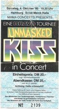 KISS   Unmasked Tour 1980 Hamburg  Ticket / Konzertkarte / Eintrittskarte