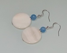 PERLMUTT SCHEIBEN 20 MM OHRHÄNGER Weiß & BLAUE JADE PERLEN OHRRINGE 