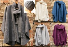 Poncho offen Knöpf Damen blau