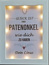Geschenk PATENONKEL viele Motive LED Beleuchtung Bilderrahmen personalisiert
