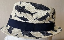 H&M Sonnen/Sommerhut Jungen Strohhut mit Hai-Motiven Beige/Dunkelblau Gr.92-104