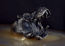 Ring Silber 925 Nilpferd 19,8 mm 3D massiv geschwärzt - stylisch & ausgefallen