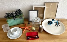 Deko und Geschirr Konvolut - Pizza Teller, Fahrrad Schneider, Lichterkette, Glas