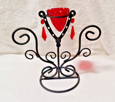 Kerzenständer Kerzenleuchter Aluminium schwarz mit rotem Glas | Kunstedelsteine