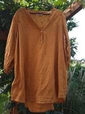 Paprika Traumhafte Leinenbluse Übergröße 46 48 50 Lochstickerei Gelb Lang Weit