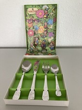 Vintage WMF Kinderbesteck Lustige Wichtel 4-teilig, 3D Popup Bild + Gravur Jens