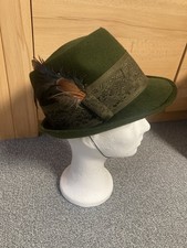 Trachtenhut Hut Trachten Filz mit Federn dunkelgrün Damen Kopfumfang ca. 56cm