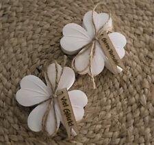 Deko Figur Kleeblatt Raysin Jute Anhänger Weiß  Handmade Glücksbringer Silvester