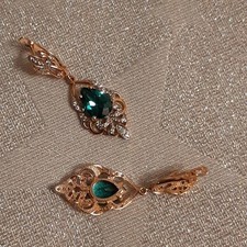 Turmalin grün Ohrringe Ohrhänger Rotgold Rosegold 585 echt russisches Gold 14k