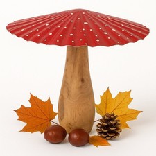 Pilz Fliegenpilz Herbstdeko Ø 21 cm ROT Holz Metall Pilzdeko Wald Deko Landhaus