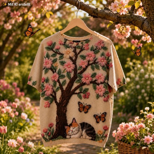 Damen strickshirt katze - xl,
