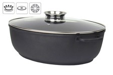 Aluguss-Bräter mit Glasdeckel inkl. Aromaknopf – Fassungsvermögen ca. 8,5 Liter