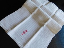 SCHWERES ANTIKES LEINENTUCH ECRU 124X47cm ANNO 1889 STICKEREI KRONE MONOGRAMM A2