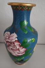 Cloisonne Emaille Vase, Florales Motiv, China, 22,5 cm hoch 