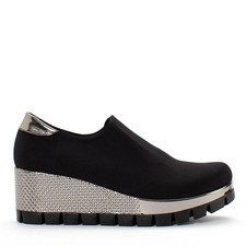 Damen Leder Schuhe Keilabsatz Schwarz Ohne Verschluss Sommer