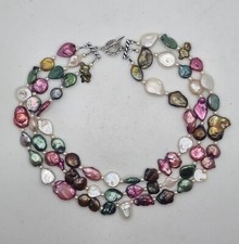 3-fädige flache Perlenkette, kurze Halskette, Unterjacke