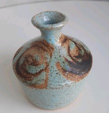 Vintage EURTRIA Kunstkeramik Miniatur Vase Topf blau braun Glasur