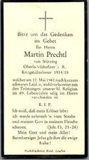  Sterbebild Martin Prechtl 1961 Stützing Laufen Reichenhall Oberbayern