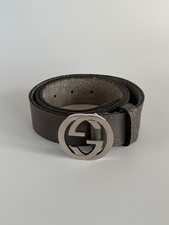 Gucci grauer Ledergürtel ineinandergreifend G Logo GG Größe 85 cm 34 in