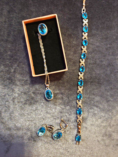 Schmuckset silber ovale blaue - schmuckset,
