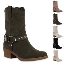 Damen Leicht Gefütterte Cowboy Stiefeletten Schnallen Schuhe 841326 New Look