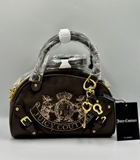 Juicy Couture Scottie Twig Hunde Samt Bowler Bowling Tasche Braun Brandneu