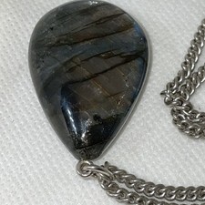 Kette Mit Halbedelstein Anhänger,Länge 30.5 cm,braun-blau-grau,Anhänger4.5 cm