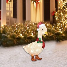 LED Weihnachtsdeko Ente mit Schal und Mütze, Acryl Weihnachtsdeko für draußen
