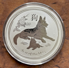 Lunar II Perth Mint 2018 Year of the Dog Hund 2Oz Silber 2 AUD stmplgl.