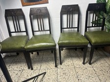 Stühle 4er set Antike Holz & leder  Grün Eiche Esszimmer Hochlehner Stuhl  Antik