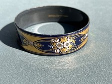 Stahlreif Armreif wohl MICHAELA FREY Emaillie mit Feingold Dekor Vintage