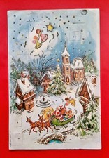 Alter Glimmer Adventkalender Weihnachtsmann und Engel um 1950/60 Western Germany