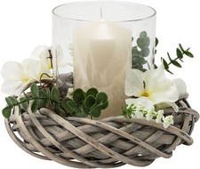 Dekokranz "Spring" Windlicht & Kerze Rattankranz mit Blümchen-Deko Ø 24cm B-WARE