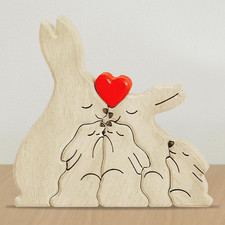 Personalisiertes Holzpuzzle Familie Hasen Holzfigur Familiennamen Geschenk