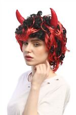 Perücke Karneval Fasching Halloween Teufel Teufelin Dämon She-Devil Hörner 4045