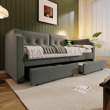 Daybett Polsterbett Tagesbett 90x200 cm mit Stauraum und Ladefunktion Samt Grau