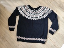 Esprit Norweger Pullover XL 42 Dunkel Blau Schmucksteine Weiß Rosa