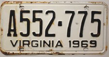 Virginia Nummernschild USA Kennzeichen 1969 (VA) Altes Oldtimer Schild A552775