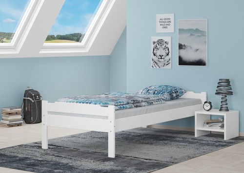 Einzelbett massiv kiefer weiß - massiv,