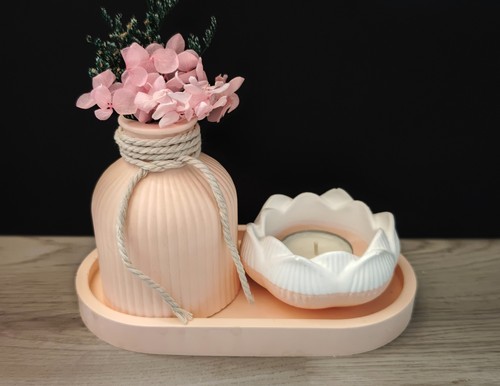 Deko set gips vase tablett - gips,