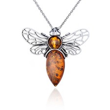 Slber Biene mod.3 Halskette mit Bernstein - Anhänger an einer Kette