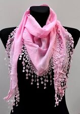 Silk Dreieckstuch Seidentuch Halstuch Tuch Schal Stola Damen Fransen Spitze UNI