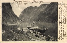 Ak Stavanger Norwegen, Schiff im Fjord, Berge im Hintergrund, Text... - 4919703