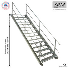 15 Stufen Stahltreppe Breite 60-160cm Geschosshöhe 250-320cm Geländer beidseitig