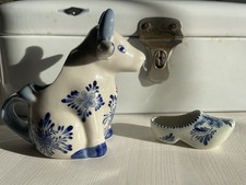 Vintage Delft Emaille Brotkasten Siegwerk 40/50er Jahre + Kuh Milchkanne + Clog